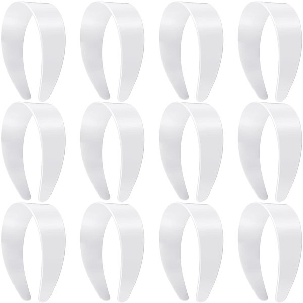 Chuangdi 12 Pieces Plastic Headbands Wide Hard Plain Craft Headband Plastic Hairband for DIY Hair Accessories Women Girl (White, 2 Inch)