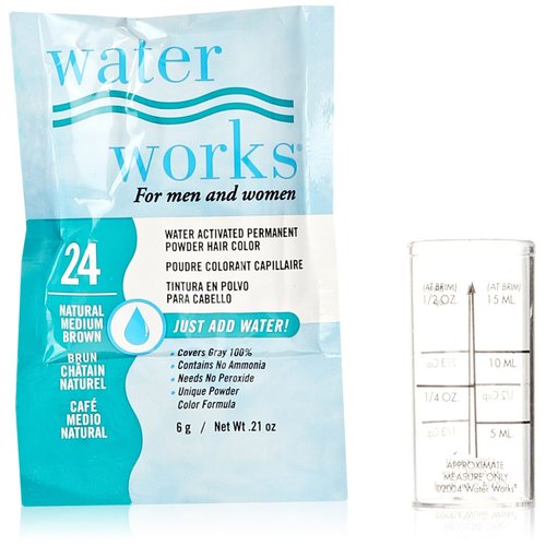 Water Works Water Activated Permanent Powder Hair Color for Men and Women, 24 Natural Medium Brown