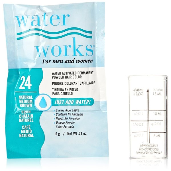 Water Works Water Activated Permanent Powder Hair Color for Men and Women, 24 Natural Medium Brown
