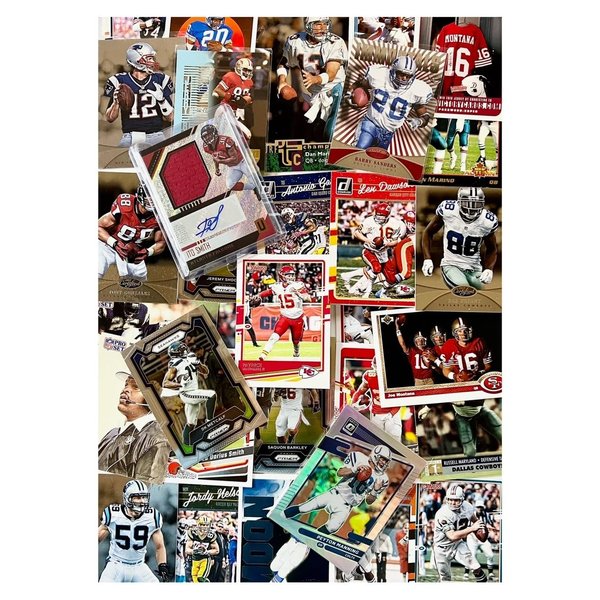 Generic 100 Football Card Hot Pack Box with 1 Authentic Autograph, Jersey, or Relic Cards in Every Box - Can Include Rookies, Stars, All-Stars, and Hall of Famers- Comes in Plain Card Box
