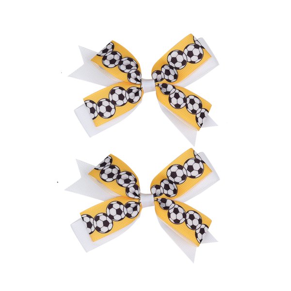 Soccer Ribbon Bow Hair Clips soccer bows Hair Accessories for girls Womens headdress.(FJ35) (Yellow)
