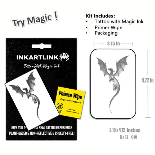 INKARTLINK Temporary Tattoos, Semi Permanent Tattoo Adult Art Design Waterproof Temp Tattoo Party Favors Tattoo Stickers Realistic Look, No Adhesive, Lasts 1-2 Weeks Black (Dragon)