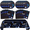 41PCS Navy Blue and Black Birthday Party Decorations Happy Birthday Tableware Supplies Set Including Plates Napkins Tablecloth for Men Women