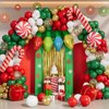 Grcypa 145Pcs Christmas Balloon Garland Arch Kit with Xmas Red White Green Gold Confetti Balloons Light Bulb Candy Cane Gift Box Foil Balloons for Christmas Party Decorations New Year Party Supplies