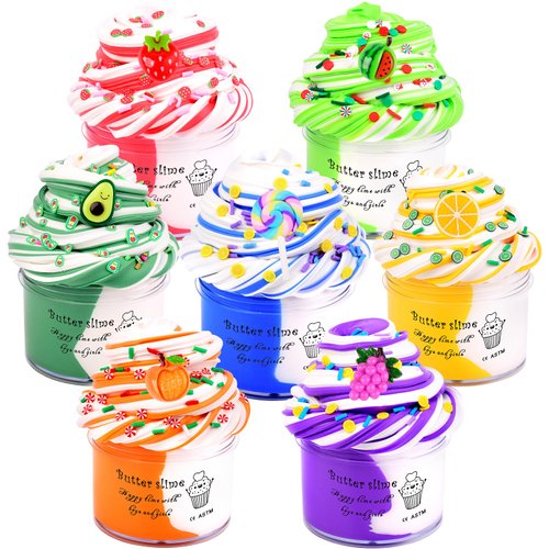 7 Pack Butter Slime Kit for Girls,Rainbow Slime Kits, Non-Sticky and Soft Slime for Boys, Scented Slime Party Favors, Birthday Gift, Stress Relief Toy for Kids.