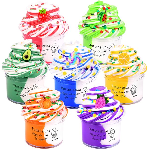 7 Pack Butter Slime Kit for Girls,Rainbow Slime Kits, Non-Sticky and Soft Slime for Boys, Scented Slime Party Favors, Birthday Gift, Stress Relief Toy for Kids.