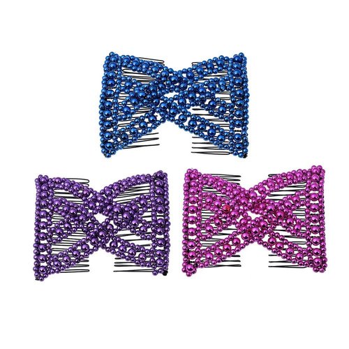 LOVEF 3 Pcs Ponytail Comfy Comb, Hair Comb is perfect for Easy Ponytails, UpDos and Twists, Hair Accessory with Beaded Double Combs, Blue Light Blue Purple Rose Pink, Medium