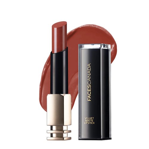 Faces Canada Velvet Matte Lipstick, Vitamin E Enriched, Soft Matte Finish, Smooth One Stroke, Intense Color, Hydrated Lips All Day, Brown, Red, Pink, Purple, Plum Lip Color, Sunset, 0.12 Oz