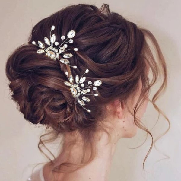 Heread Pearl Bride Wedding Hair Pins Silver Rhinestones Bridal Hair Accessories Crystal Hair Pieces for Women and Girls (Pack of 2) (Silver)