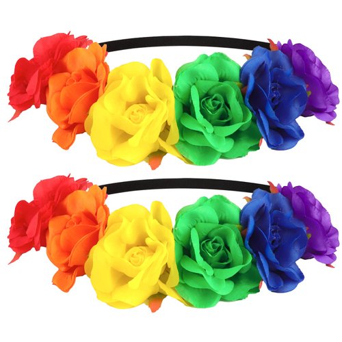 SUNNYPRO Gay Pride Stuff Rainbow Headband for Women Rose Flower Crown LGBTQ Accessories
