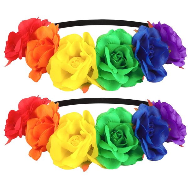 SUNNYPRO Gay Pride Stuff Rainbow Headband for Women Rose Flower Crown LGBTQ Accessories