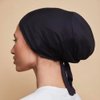 Belsen Satin Bonnet Silk Bonnet Sleep Cap Satin Lined Slouchy Beanie Night Sleeping Hat Adjustable for Curly Hair (Black)