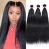 UNICE 12A Silk Yaki Straight Human Hair Weave 3 Bundles Unprocessed Virgin Real Human Hair Weft Sew in Human Hair Extensions for Women 10 12 14inch
