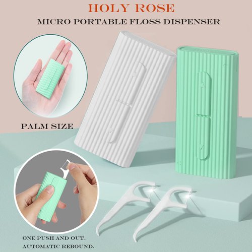 Holy Rose Portable Dental Floss Picks Dispenser 2Box,Travel Floss Storage Case with Adult Toothpicks Flosser Sticks 80 Count,Portable Floss Case for Oral Care Teeth Cleaning Perfect Tool (Whit)