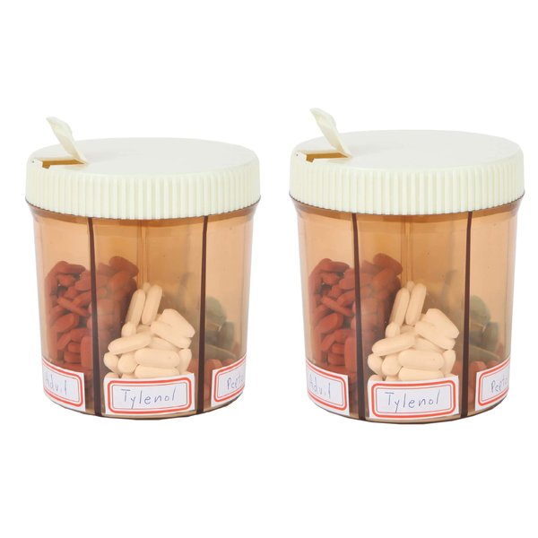 Trenton Gifts 6-Compartment Pill Box for Supplements, Medicine Organizer for Men and Women. 2 Pack. 4" H X 4" Diam. Self Adhesive Labels