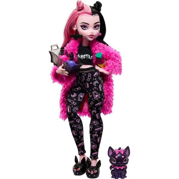 Monster High Doll, Draculaura Creepover Party Set with Pet Bat Count Fabulous, Sleepover Clothes & Accessories