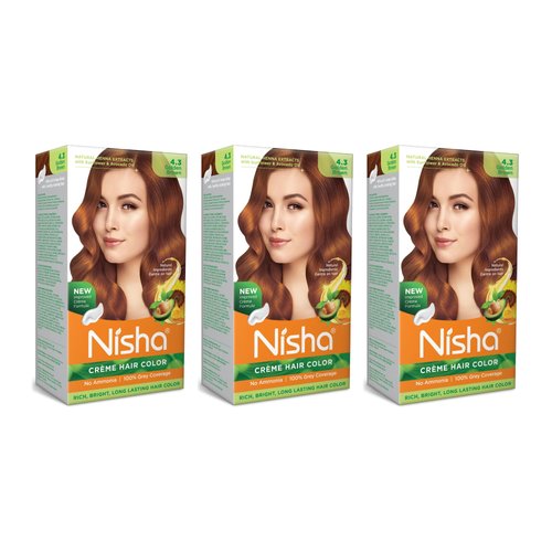 Nisha Cream Hair Color No Ammonia Cream Formula Fashion Highlights And Rich Bright Long-Lasting Colour Golden Brown (pack of 3)