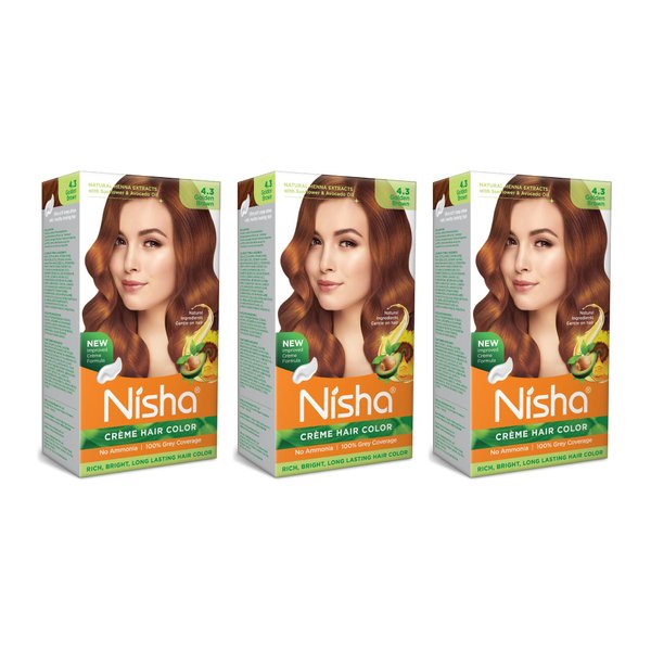 Nisha Cream Hair Color No Ammonia Cream Formula Fashion Highlights And Rich Bright Long-Lasting Colour Golden Brown (pack of 3)