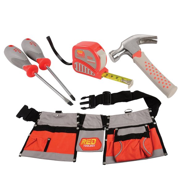 Constructive Playthings Adjustable Tool Belt with Multiple Pockets and 4 pc. Tool Set