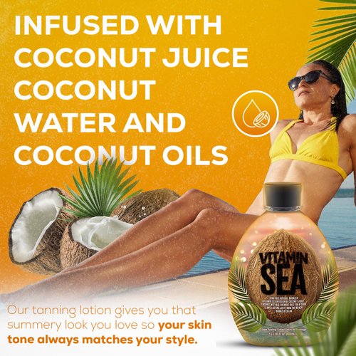 Vitamin Sea Natural Bronzer Tanning Lotion with Coconut Oil, DHA-Free for Sensitive Skin, Streak-Free Bronzing Accelerator 13.5oz - Safe for Indoor Tanning Beds