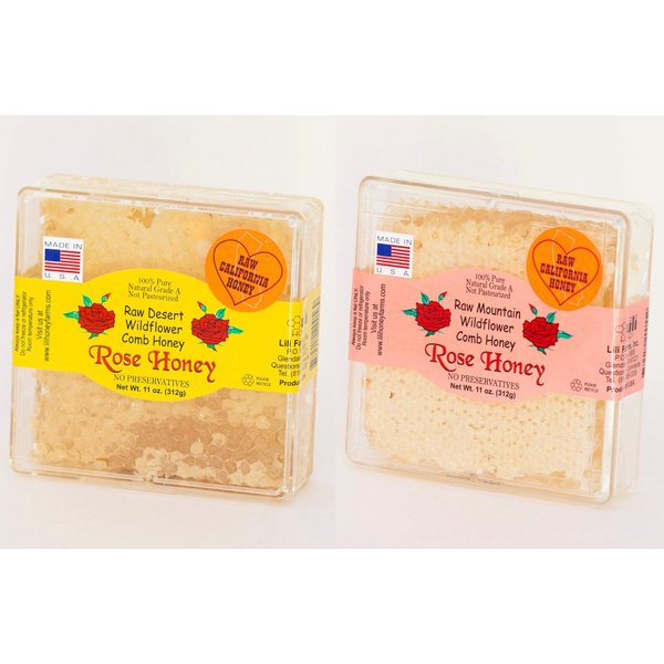 California Raw Desert And Mountain Wildflower Comb Rose Honey Honeycomb COMBO 11 Oz Each Pure 100% Natural Gift Wrapped 2PK
