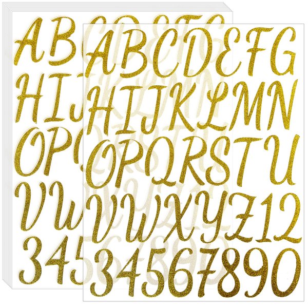 Waynoda 360 Pieces 10 Sheets Self-Adhesive Glitter Capital Letter Stickers, Alphabet Sticker Letter for Crafts, Classroom Decor, Sign, Door, Business, Address Number (Gold,2 Inch)