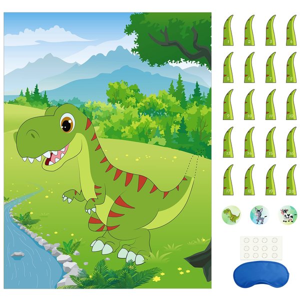 Morcheiong Pin The Tail on The Dinosaur Party Game with 48pcs Tails for Dinosaur Party Favors Kids Birthday Party Supplies Boys Party Decorations