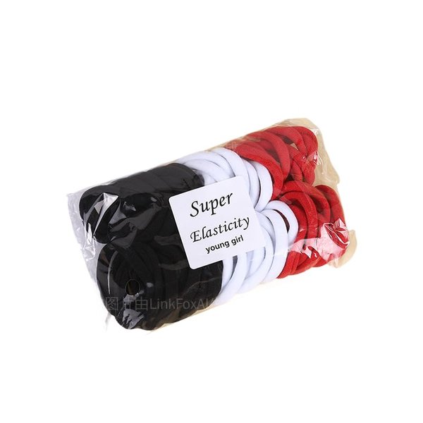 TANJY 100PCS Hair Ties High elastic Women‘s hair bands Seamless Thick color mixed Hair Band Elastic Hair Ties Hold hair without damage Ponytail Holder (Black-White-Red mixed)