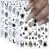 6 Sheets Spider Web Nail Art Stickers 3D Self-Adhesive Halloween Nail Decals Scary Spider Skull Bat Ghost Nail Stickers Black Silver Halloween Nail Decoration for Women Girls DIY Nail Art Designs
