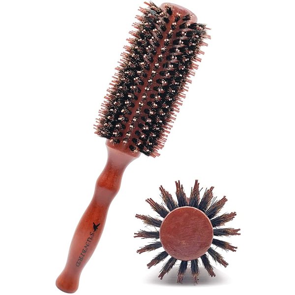 SUNBIRD & Round Brush for Blow Drying，Boar Bristle Round Hair Brush with Wooden Barrel,Volume,Styling,Curling & Curly,Wavy,Thick,or Thin Hair on Men & Women