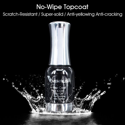 VENALISA Tempered Gel Top coat, No Wipe Long-Lasting High Gloss Shiny Top coat, Soak Off U V Lamp Clear Gel Nail Polish