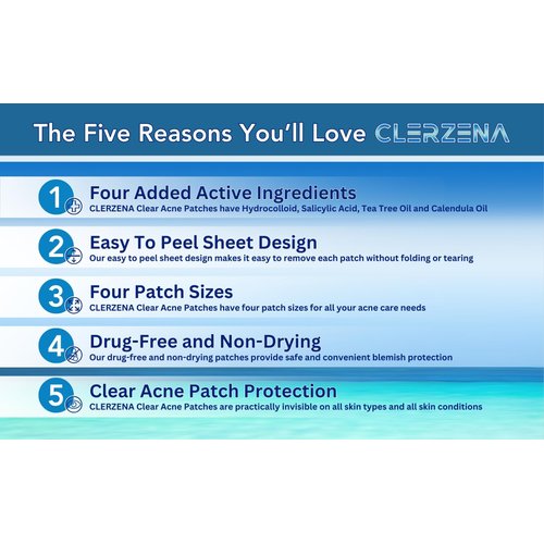 CLERZENA Clear Pimple Patches for Face - Hydrocolloid Acne Patches Salicylic Acid Tea Tree Oil Calendula Oil – Acne Patch Zit Stickers - Acne Dots for Skin Care