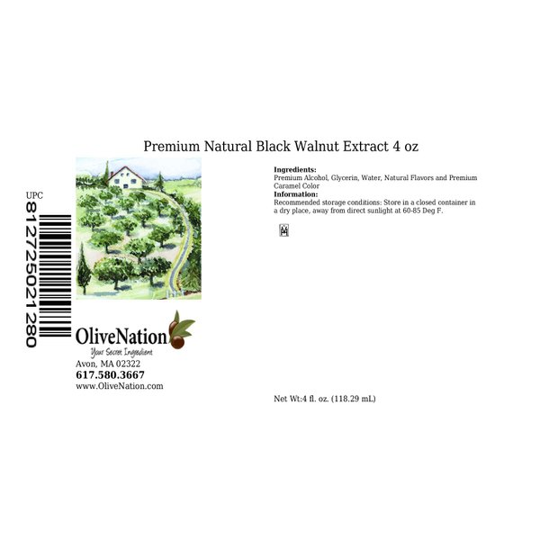 OliveNation Premium Black Walnut Flavoring Extract, Natural Flavor Dried Hull Extract for Baking, Beverages, Supplements, Non-GMO, Gluten Free, Kosher, Vegan - 4 ounces
