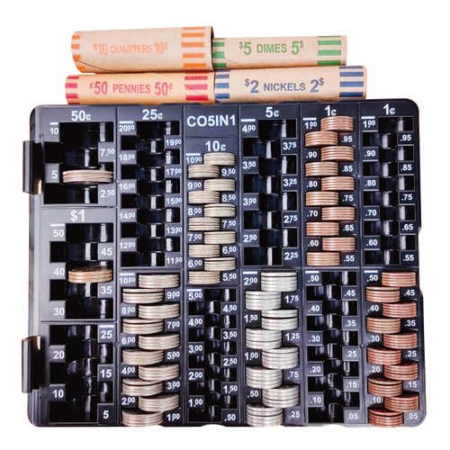 CO5IN1 Coin Sort Tray Coin Counter with Lid for All Coins, Dispenser for Counting, Accurate & Easy to Wrap, Change Sorter Coin Organizer & Holder, Ideal for Bank Teller, Small Business, Home & Office