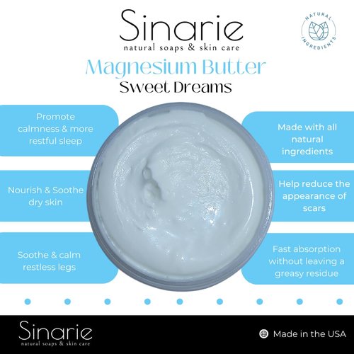 Sweet Dreams Magnesium Emulsified Body Butter, 4 oz., 1 Count | Mango Butter | Premium Magnesium Oil | Natural Ingredients | Magnesium Lotion | Eucalyptus + Peppermint