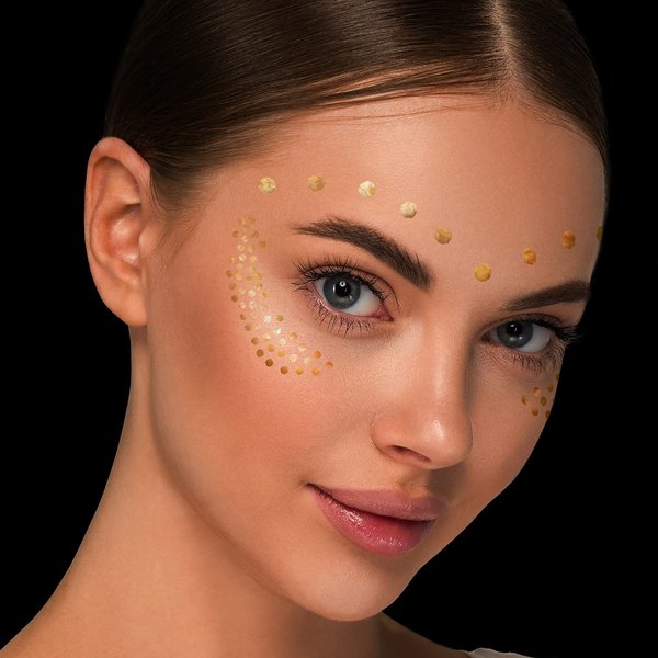 Face Tattoo Sticker Metallic Shiny Temporary Water Transfer Tattoo for Professional Make Up Dancer Costume Parties, Shows Silver Glitter