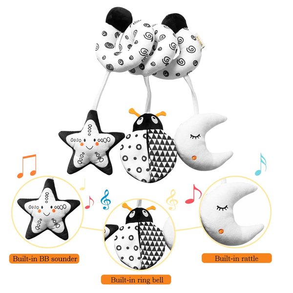 KAKIBLIN Crib Decorations Toy, Baby Crib Toy Hanging Decorations Plush Toys for Crib Bed Stroller Spiral Plush Toys Car Seat Travel Toy for Infant 0-6 Months, Ladybug