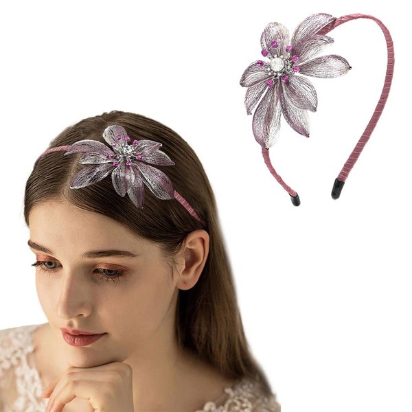 Woeoe Copper Wire Flower Headband Rose Red Rhinestone Floral Hair Band Crystal Metal Hand-woven Headpiece Party Prom Festival Hair Accessories for Women and Girls
