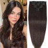 Dark Brown Clip in Hair Extensions Real Human Hair 18Inch Brazilian Remy Human Hair for Women Straight Clip ins Natural Soft Double Weft Extensions for Woman 120g 7pcs 16clips One Pack