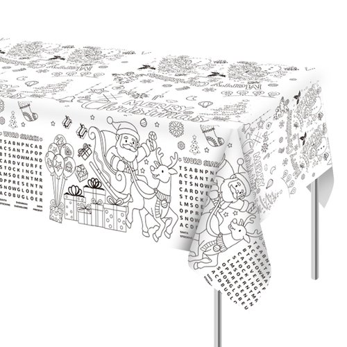 Christmas Coloring Tablecloth, 53.9x107.9 Inch Christmas Paper Table Cloth Christmas Coloring Poster Banner Xmas Table Decor for Kids Gifts Home Classroom Activities Party Favors