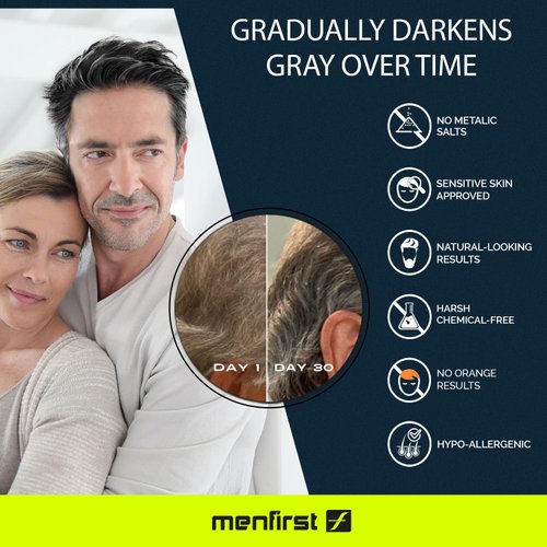 MENFIRST Gradual Gray Shampoo - Men Gray Hair Darkening and Reverse Gray Hair Shampoo - Gradual hair color for gray hair coverage Hypoallergenic & Harsh Chemical-Free, Gray Hair cover up - Dark Shades