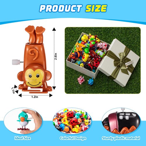Hollowfly 50 Pcs Assorted Animals Wind up Toys Flipping Walking Jumping Swimming Clockwork Toy for Birthday Party Favors Classroom Prizes Treasure Box Goodie Bags Piñata Filler