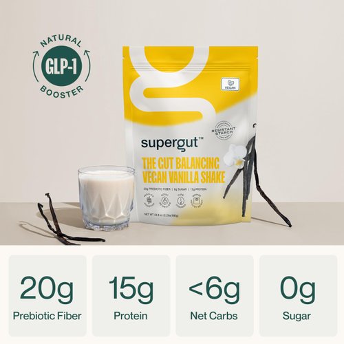Supergut Prebiotic Shakes | Meal Replacement | Boost GLP-1 | High Protein and Fiber | No Sugar | Keto Food, Meal, Snack (Vanilla, 14 servings)