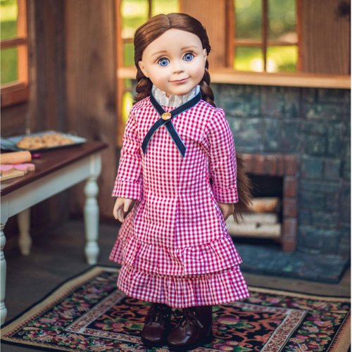 THE QUEEN'S TREASURES 18 Inch Doll Clothes, Little House on The Prairie Authentic Laura Ingalls Red Check Dress Outfit, Compatible for Use with American Girl Dolls