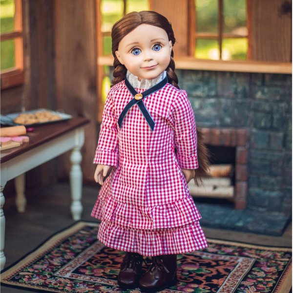 THE QUEEN'S TREASURES 18 Inch Doll Clothes, Little House on The Prairie Authentic Laura Ingalls Red Check Dress Outfit, Compatible for Use with American Girl Dolls