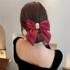 2PCS Silky Satin Rhinestone Hair Bows Hair Clip Hair Ribbon Ponytail Holder Accessories Slides Metal Clips Hair Bow for Women Girls Toddlers (Black+red Rhinestone)