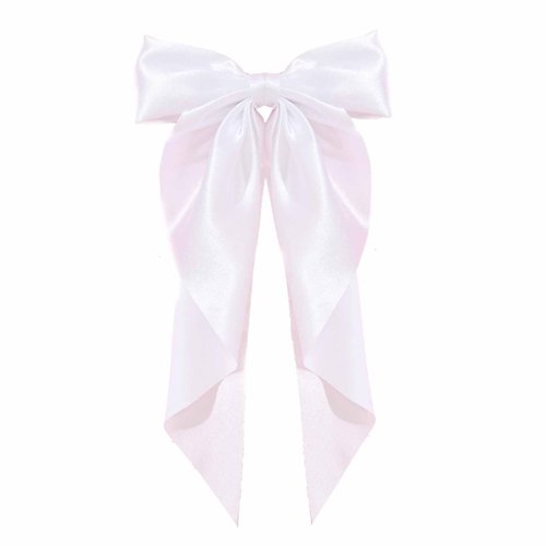 Yuyeran Super Big Bow Hair Clips French Style Soild Color Knotted Bowknot Spring Snap Barrettes Hair Clips with Long Ribbon for Women Girls (White)