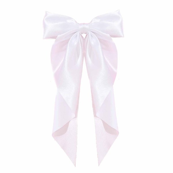 Yuyeran Super Big Bow Hair Clips French Style Soild Color Knotted Bowknot Spring Snap Barrettes Hair Clips with Long Ribbon for Women Girls (White)
