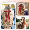 FULZTEY 4 Pack Bow Hair Clips for Women Red Beige Bow Hair Barrettes Silky Bowknot Hair Ribbon Long Tail Fashion Coquette Bows Clips Hair Accessories for Girls