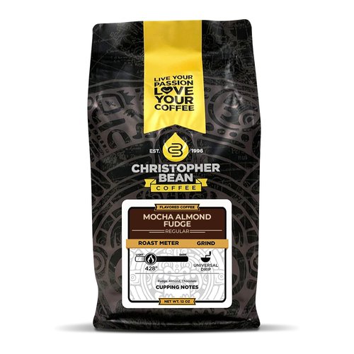 Christopher Bean Coffee - Mocha Almond Fudge Flavored Coffee, (Regular Ground) 100% Arabica, No Sugar, No Fats, Made with Non-GMO Flavorings, 12-Ounce Bag of Regular Ground Coffee